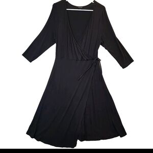 Torrid Surplice Faux Wrap Dress Black Sz 0 12 Large LBD Capsule Wardrobe